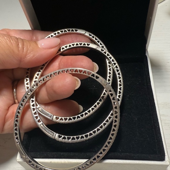 Pandora Set of 3 Bracelets Silver Hearts Enamel Bangles w/ BOX - Picture 4 of 8